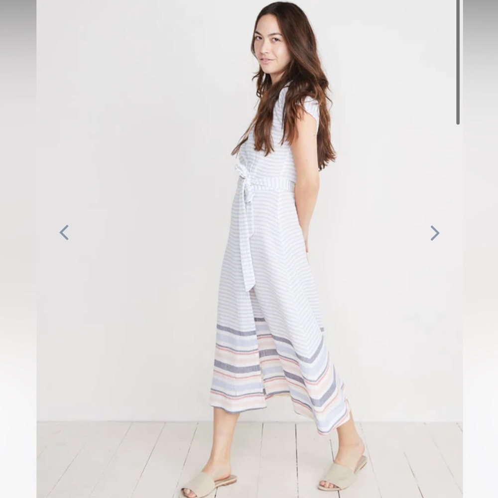 Marine Layer- Maddie Wrap Dress in Bel Air Blue Multi Stripe